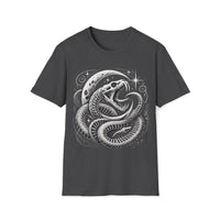 Macabre Threads Dark Heather Lunar Coil – Gothic Moon Serpent T-Shirt