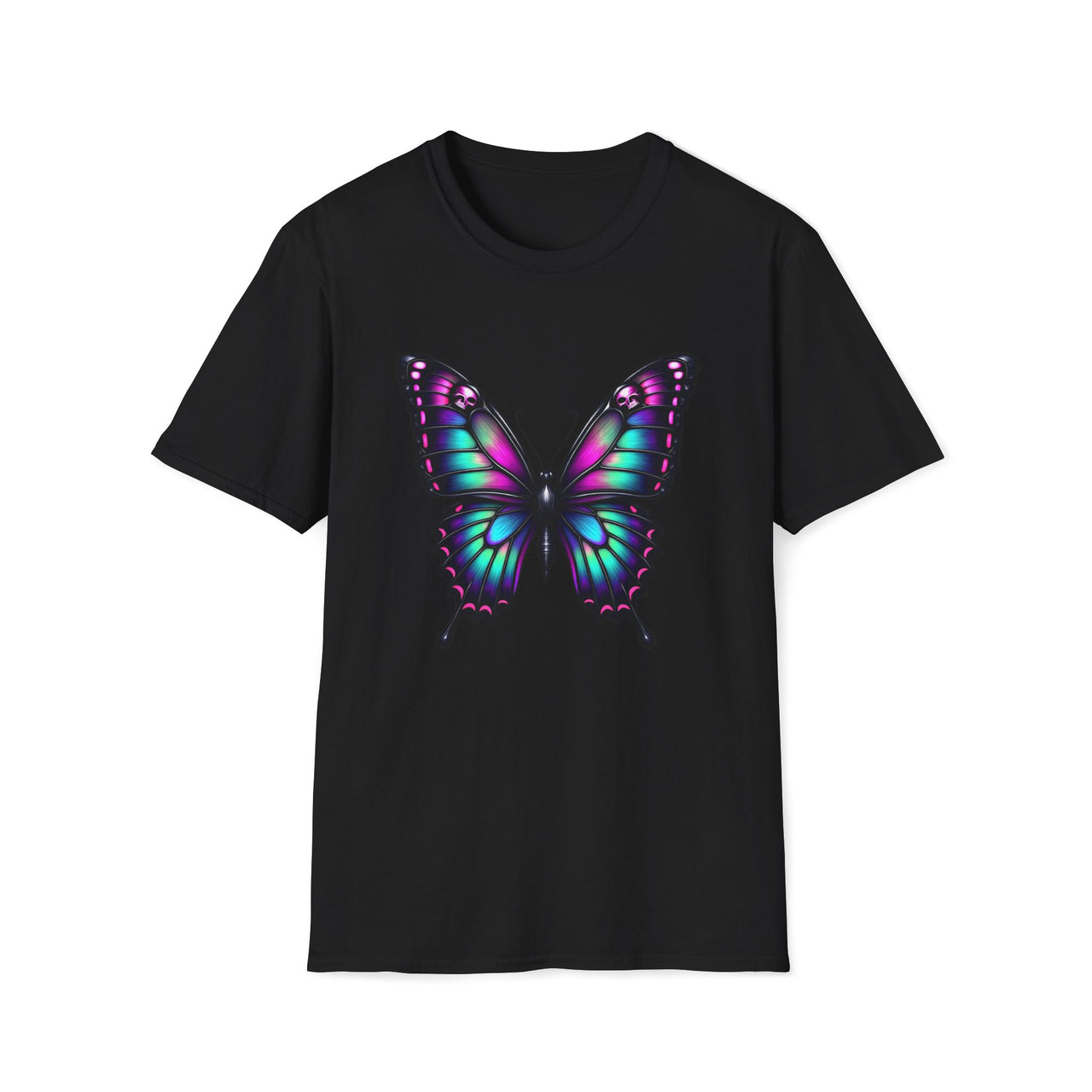 Macabre Threads Black Psychedelic Butterfly T-Shirt – Gothic Neon Butterfly Graphic Tee