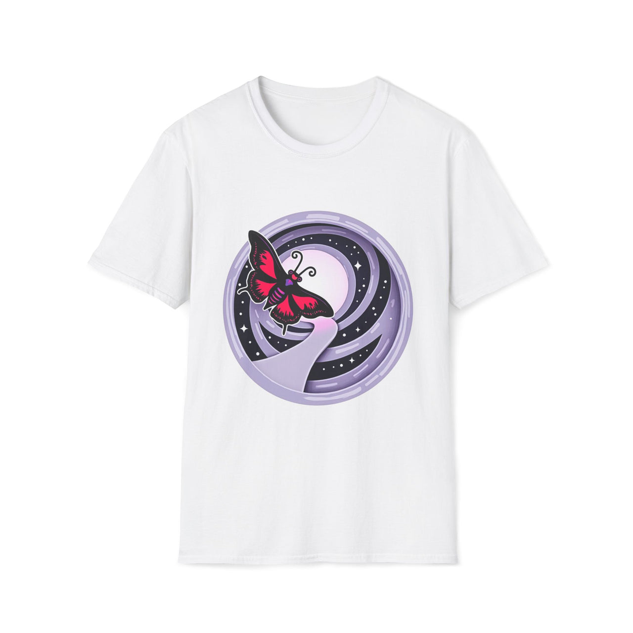 Macabre Threads White Mystical Flight T-Shirt – Gothic Butterfly Moon Graphic Tee