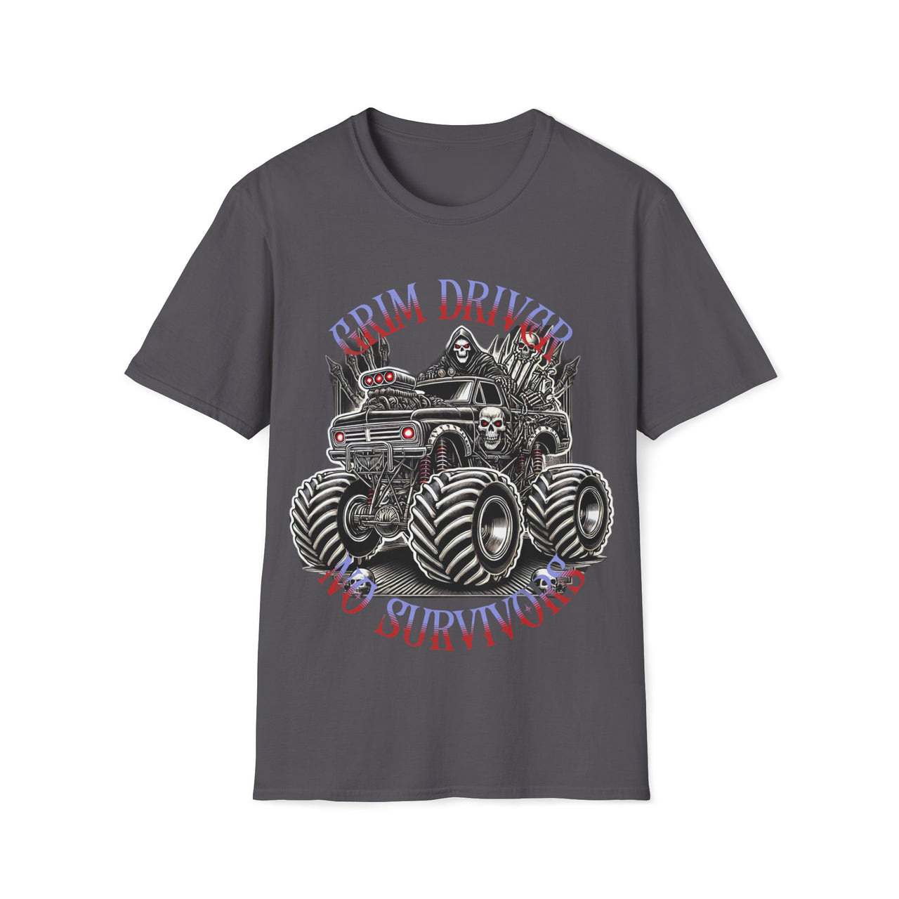 Macabre Threads Charcoal Grim Driver – Monster Truck Reaper Tee