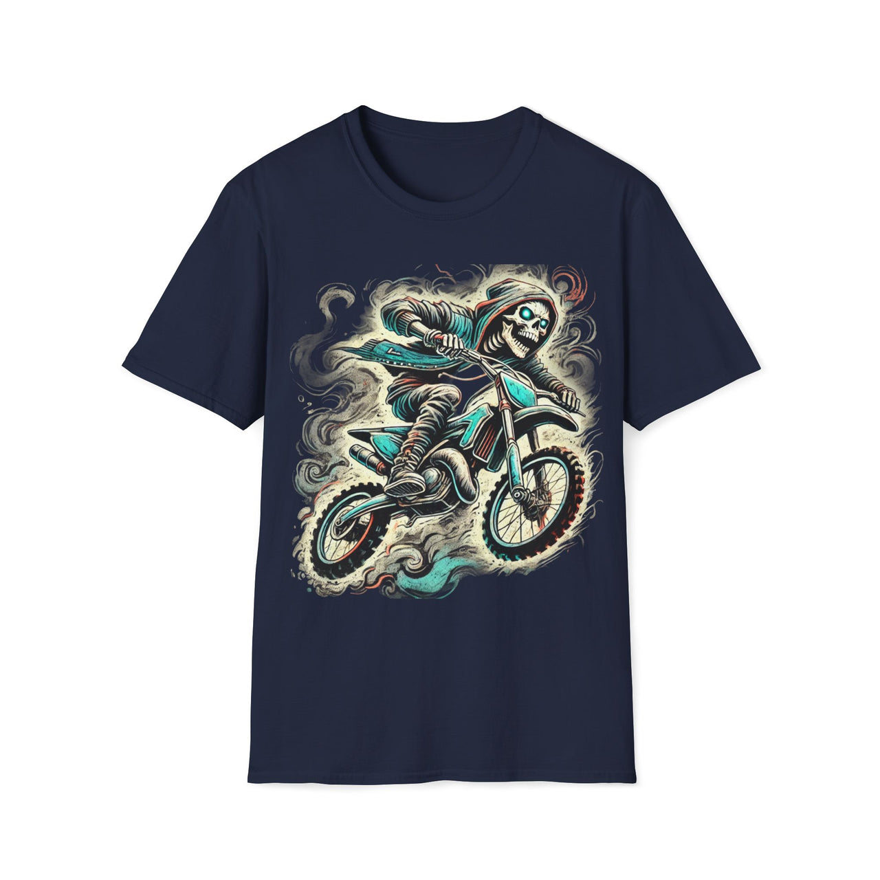 Macabre Threads Navy Reckless Rider – Grim Reaper Dirt Bike T-Shirt