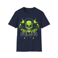 Macabre Threads Navy Twilight Hunters Skull and Wolf T Shirt – Gothic Neon Skull Graphic Tee