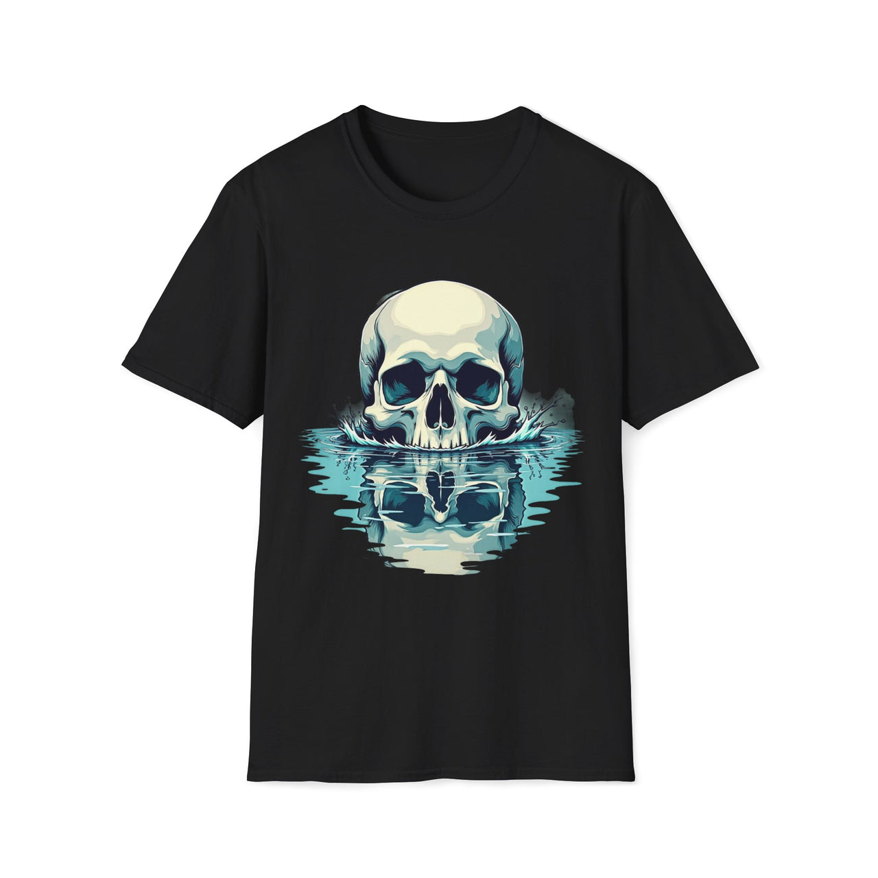 Macabre Threads Black Waves Reflection Skull Reflection T Shirt – Gothic Water Skull Tee