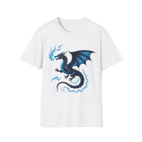 Macabre Threads White Ethereal Inferno T-Shirt – Blue Fire Dragon Gothic Design