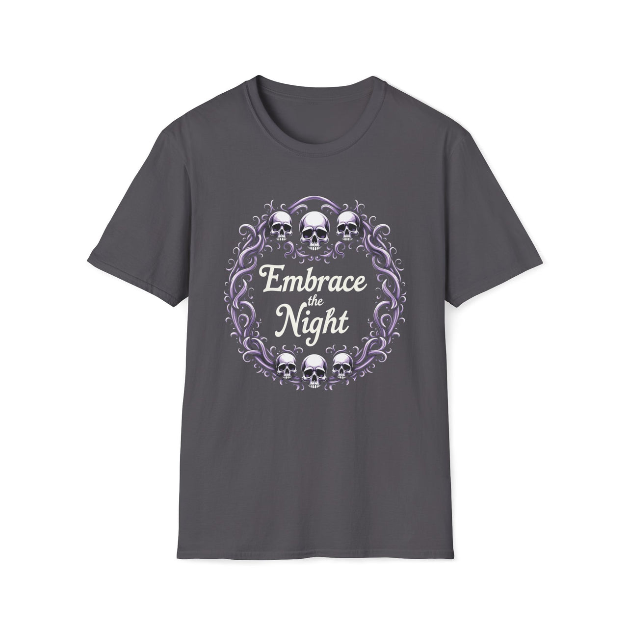 Macabre Threads Charcoal Gothic Embrace T-Shirt – Embrace the Night Skull Tee