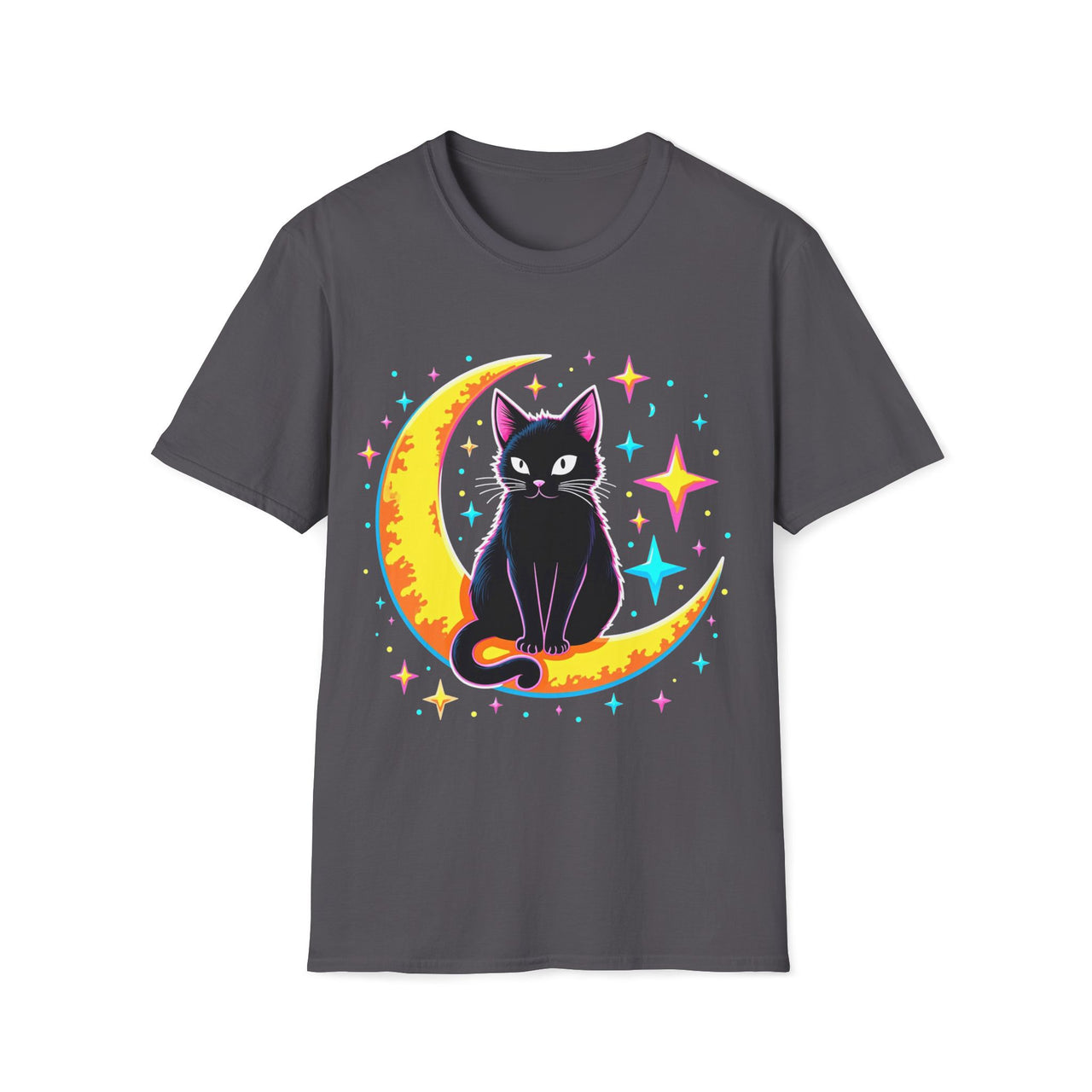 Macabre Threads Charcoal Cosmic Feline – Lunar Cat T-Shirt