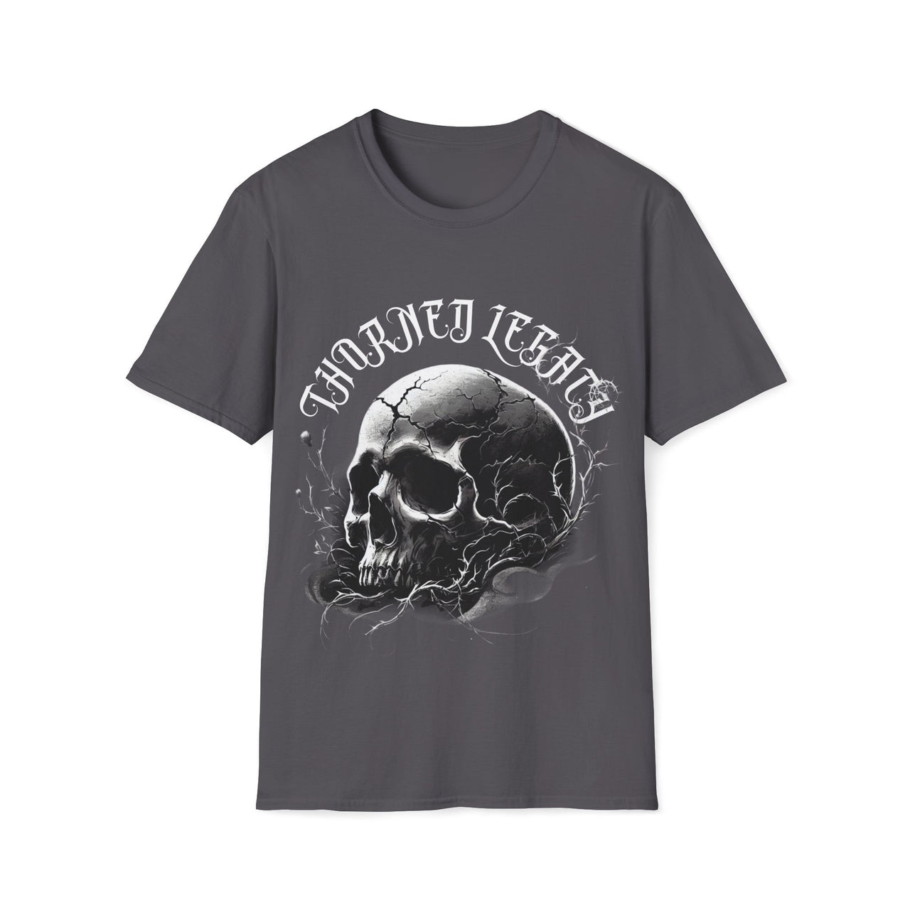 Macabre Threads Charcoal Thorned Legacy – Skull with Thorns Shirt