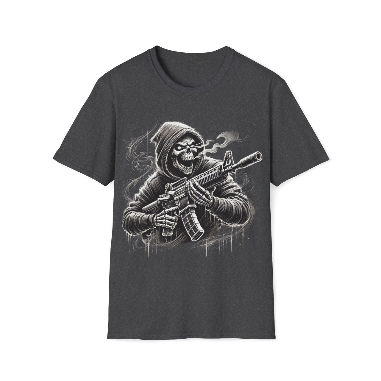 Macabre Threads Dark Heather Grim Vigilante – Grim Reaper Rifle T-Shirt