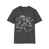 Macabre Threads Dark Heather Grim Vigilante – Grim Reaper Rifle T-Shirt