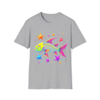Macabre Threads Sport Grey Neon Filament T-Shirt – Psychedelic Fish Skeleton Design