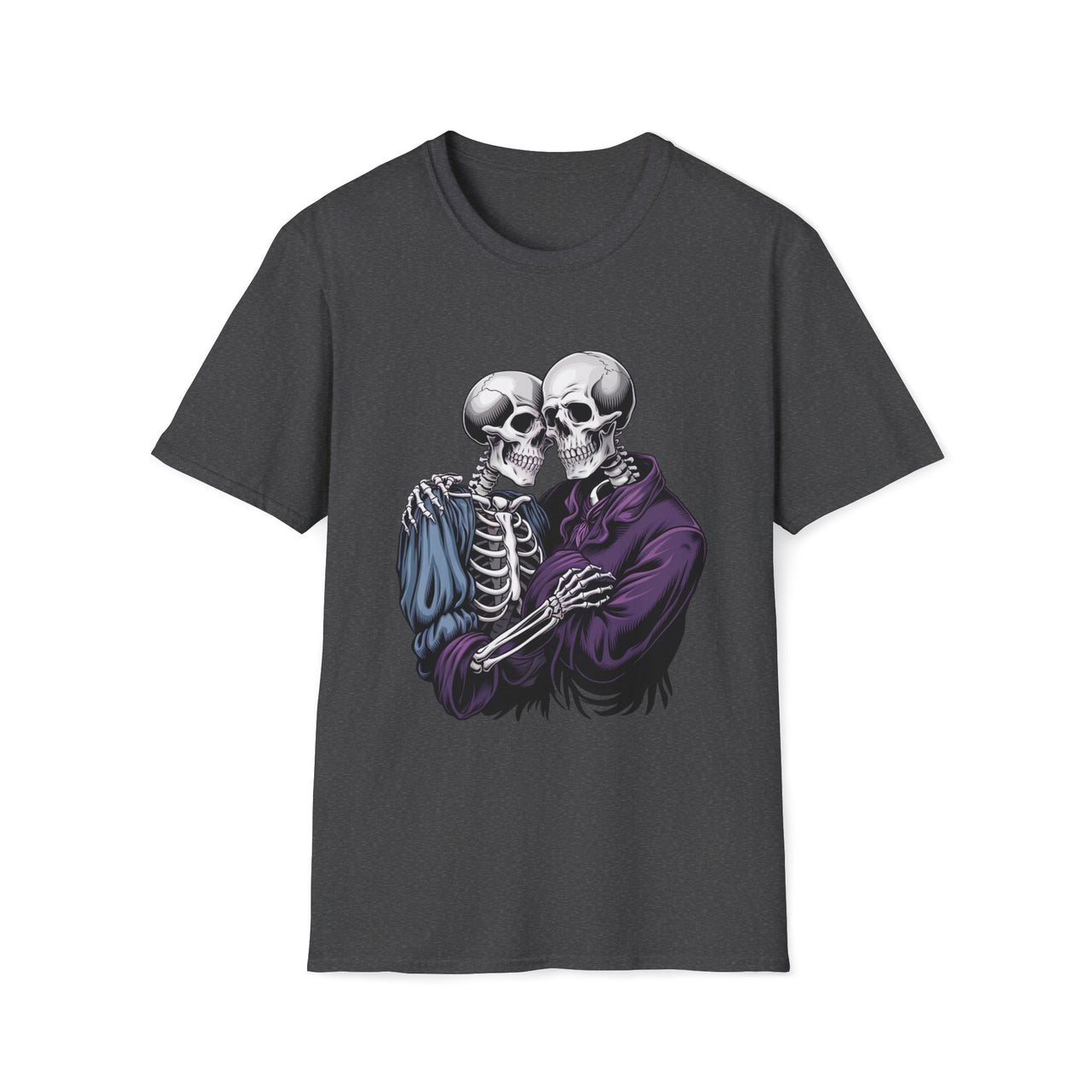 Macabre Threads Dark Heather Eternal Embrace T-Shirt – Gothic Skeleton Love Tee