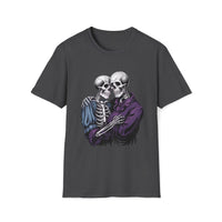 Macabre Threads Dark Heather Eternal Embrace T-Shirt – Gothic Skeleton Love Tee