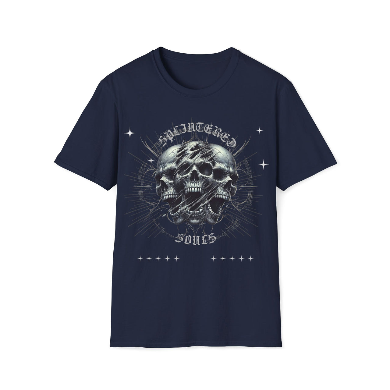 Macabre Threads Navy Splintered Souls Skull Graphic Tee – Cracked Gothic Skull T-Shirt