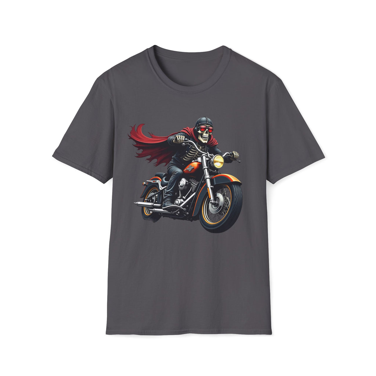 Macabre Threads Charcoal Gothic Rider T-Shirt – Skeleton Motorcycle Graphic Tee