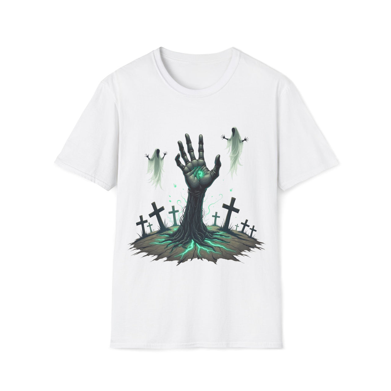 Macabre Threads White Grave Surge - Gothic Resurrection T-Shirt