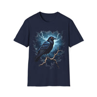 Macabre Threads Navy Raven Storm T-Shirt – Gothic Raven Lightning Graphic Tee