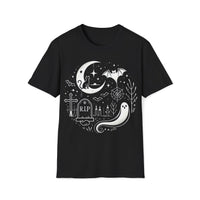 Macabre Threads Black Graveyard T-Shirt | Whimsical Halloween Ghost Tee