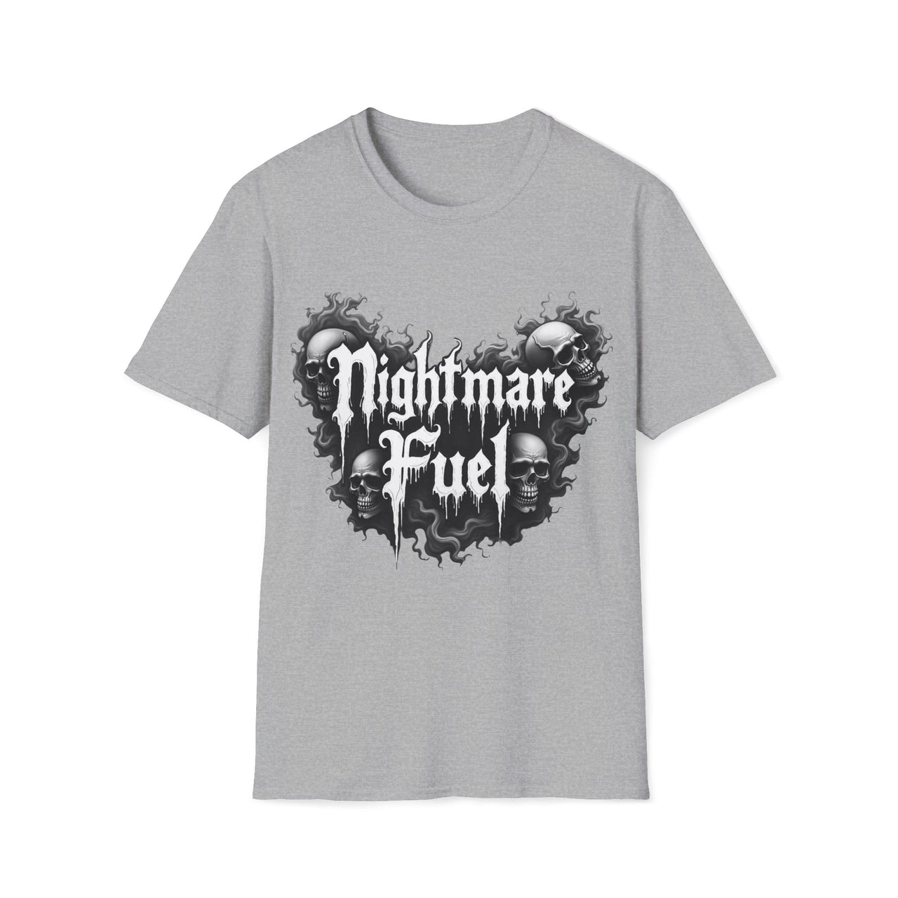 Macabre Threads Sport Grey Nightmare Fuel T-Shirt – Gothic Skull Graphic Tee
