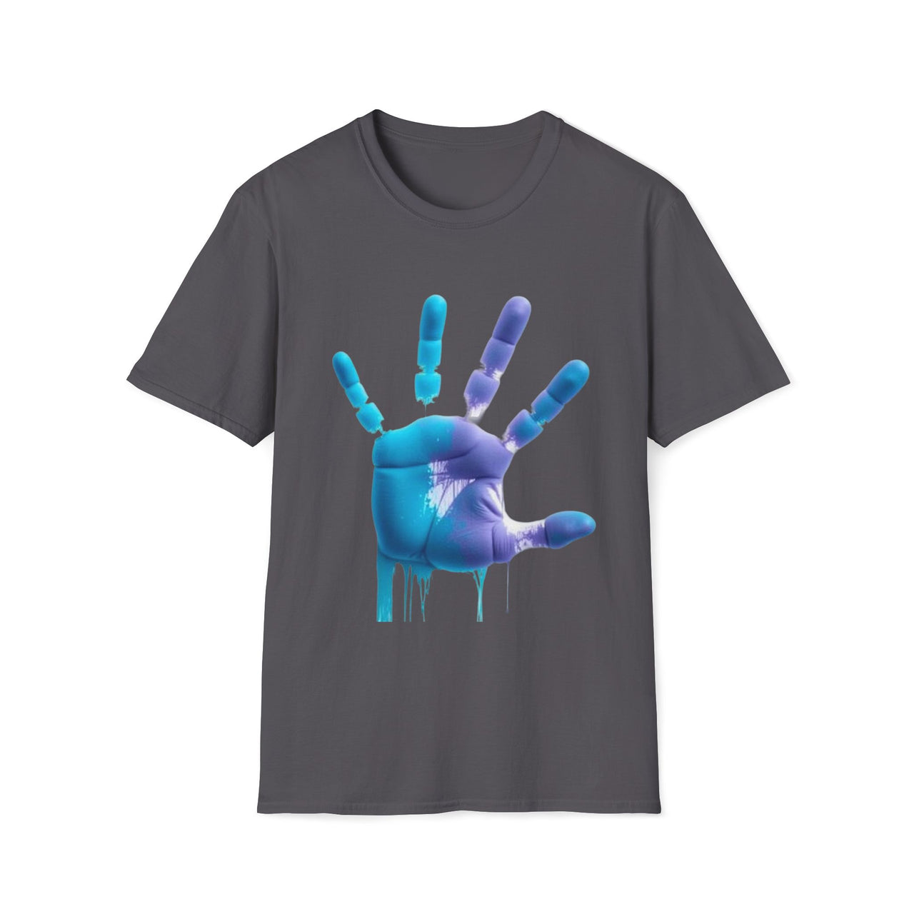 Macabre Threads Charcoal Liquid Impression T-Shirt – Dripping Robotic Handprint Tee