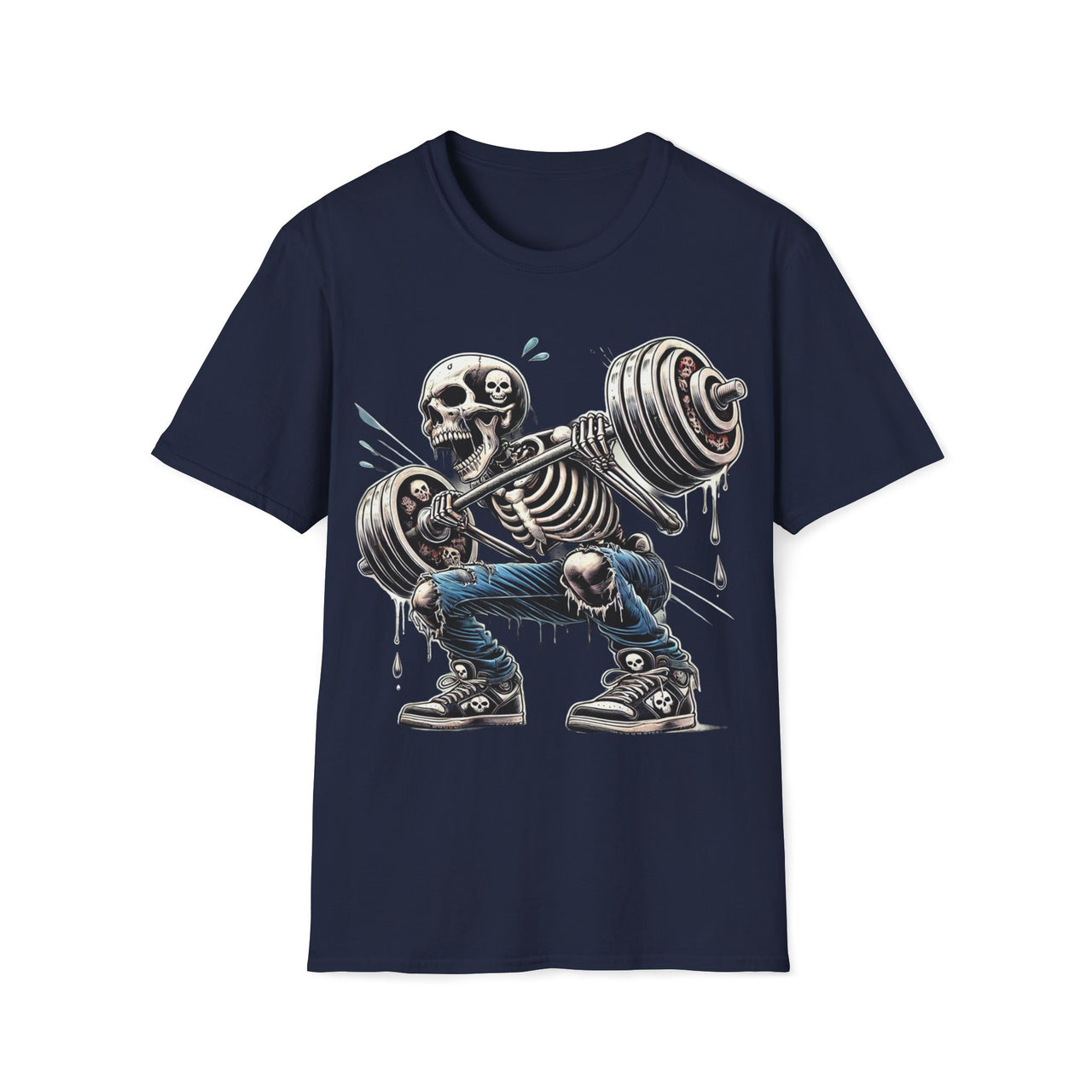 Macabre Threads Navy Dead Weight - Skeleton Lifting Shirt for Gym Rats & Goth Lifters