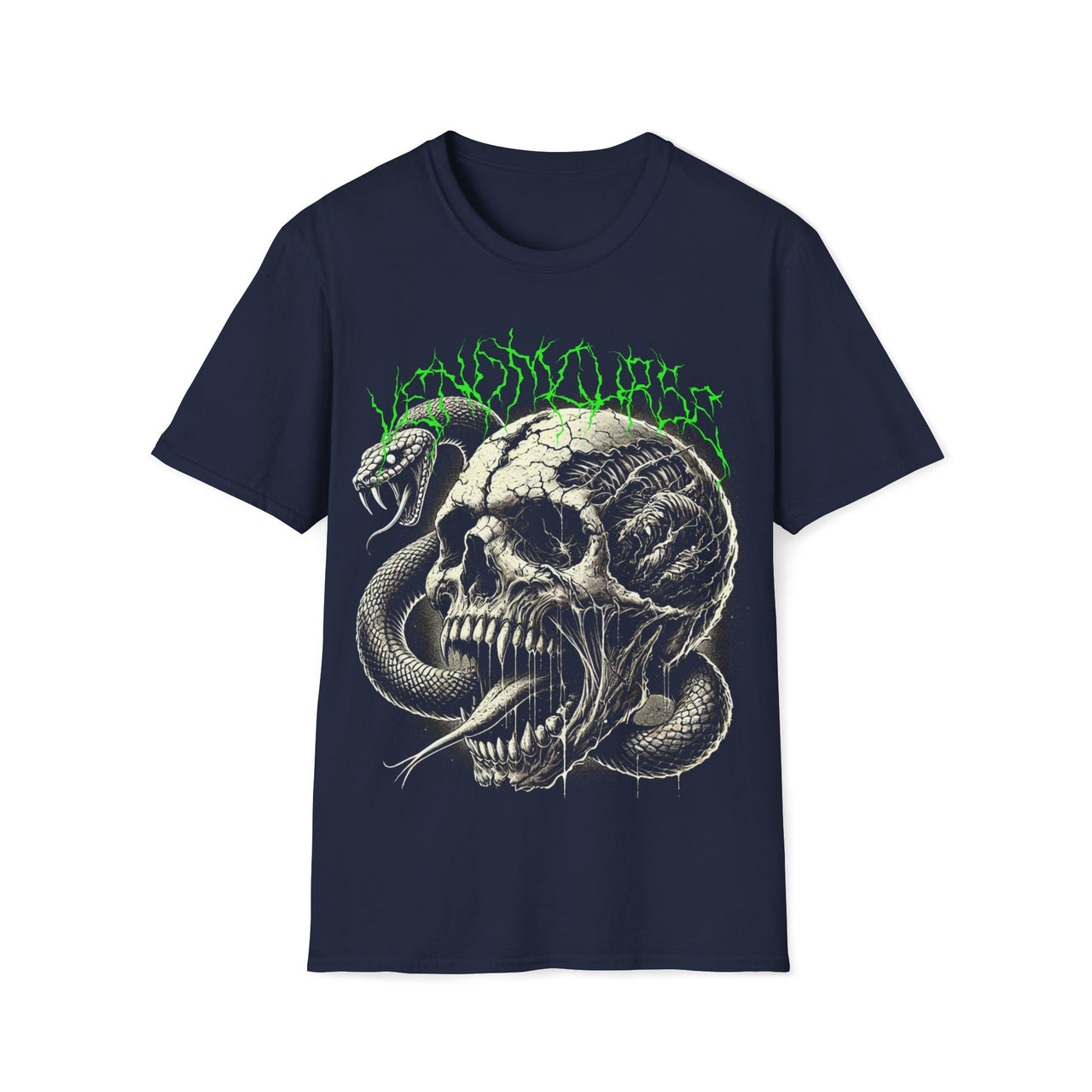 Macabre Threads Navy Venomcurse – Skull and Snake T-Shirt