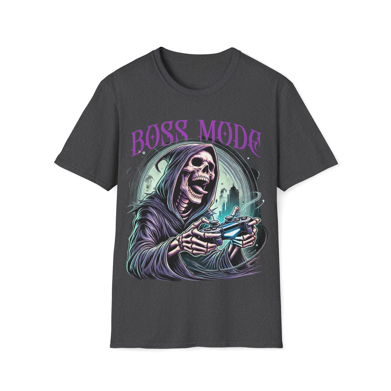 Macabre Threads Dark Heather Eternal Gamer – Grim Reaper Gaming T-Shirt