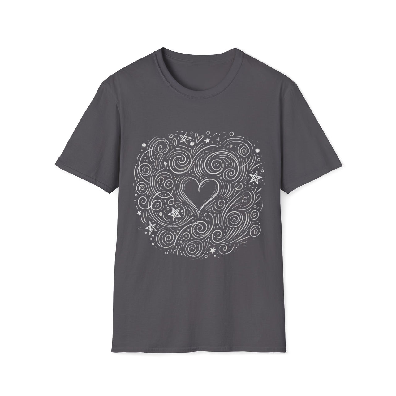 Macabre Threads Charcoal Chaotic Heart T-Shirt – Whimsical Gothic Doodle Tee