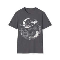 Macabre Threads Charcoal Graveyard T-Shirt | Whimsical Halloween Ghost Tee
