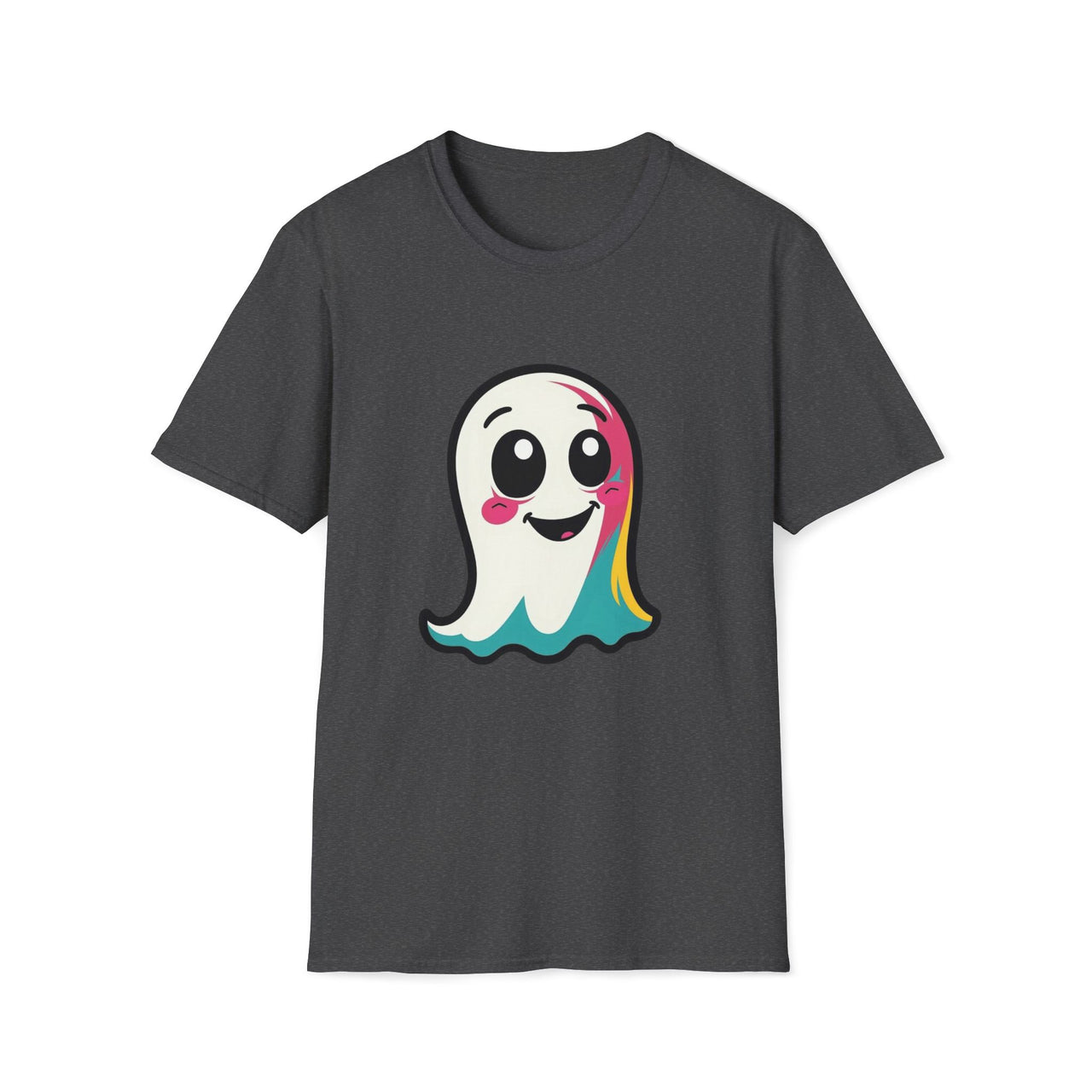 Macabre Threads Dark Heather Pop Ghost T-Shirt – Cute Colorful Ghost Tee