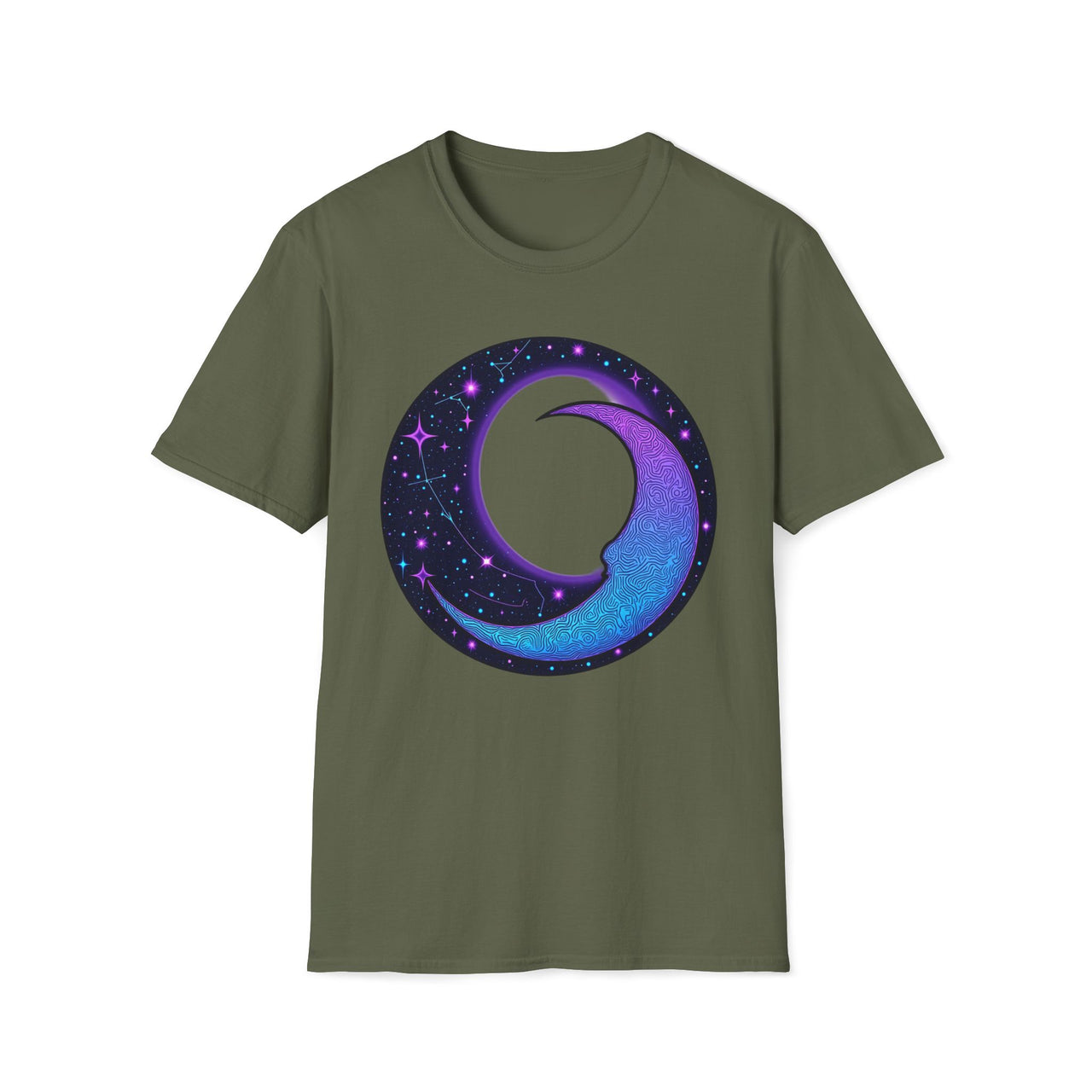 Macabre Threads Lunar Whimsy – Cosmic Moon Swirl T-Shirt