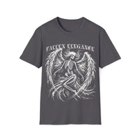 Macabre Threads Charcoal Fallen Elegance T-Shirt – Gothic Skeleton Angel Tee