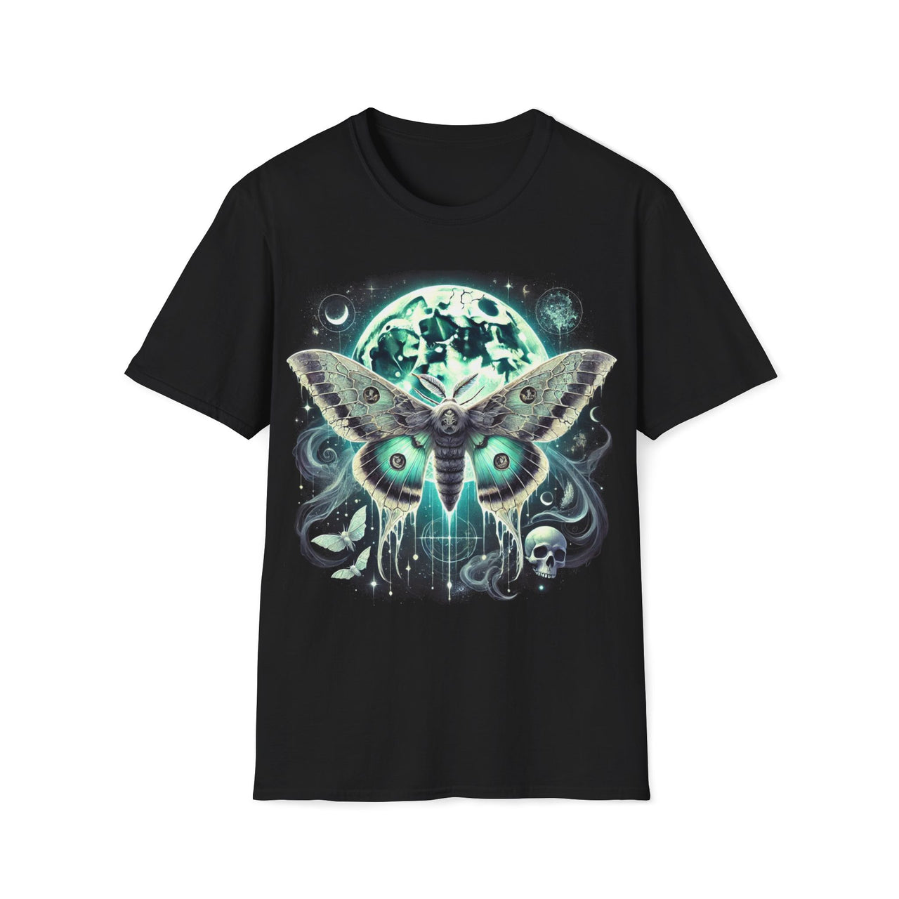 Macabre Threads Black Lunar Mothrise – Gothic Moon Moth T-Shirt