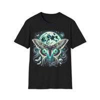 Macabre Threads Black Lunar Mothrise – Gothic Moon Moth T-Shirt