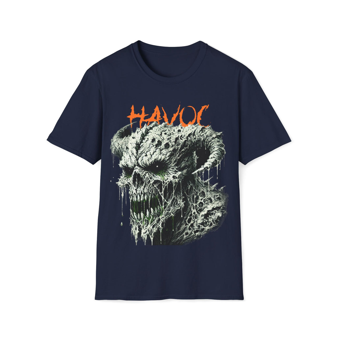 Macabre Threads Navy Havoc – Evil Skull Shirt with Horns