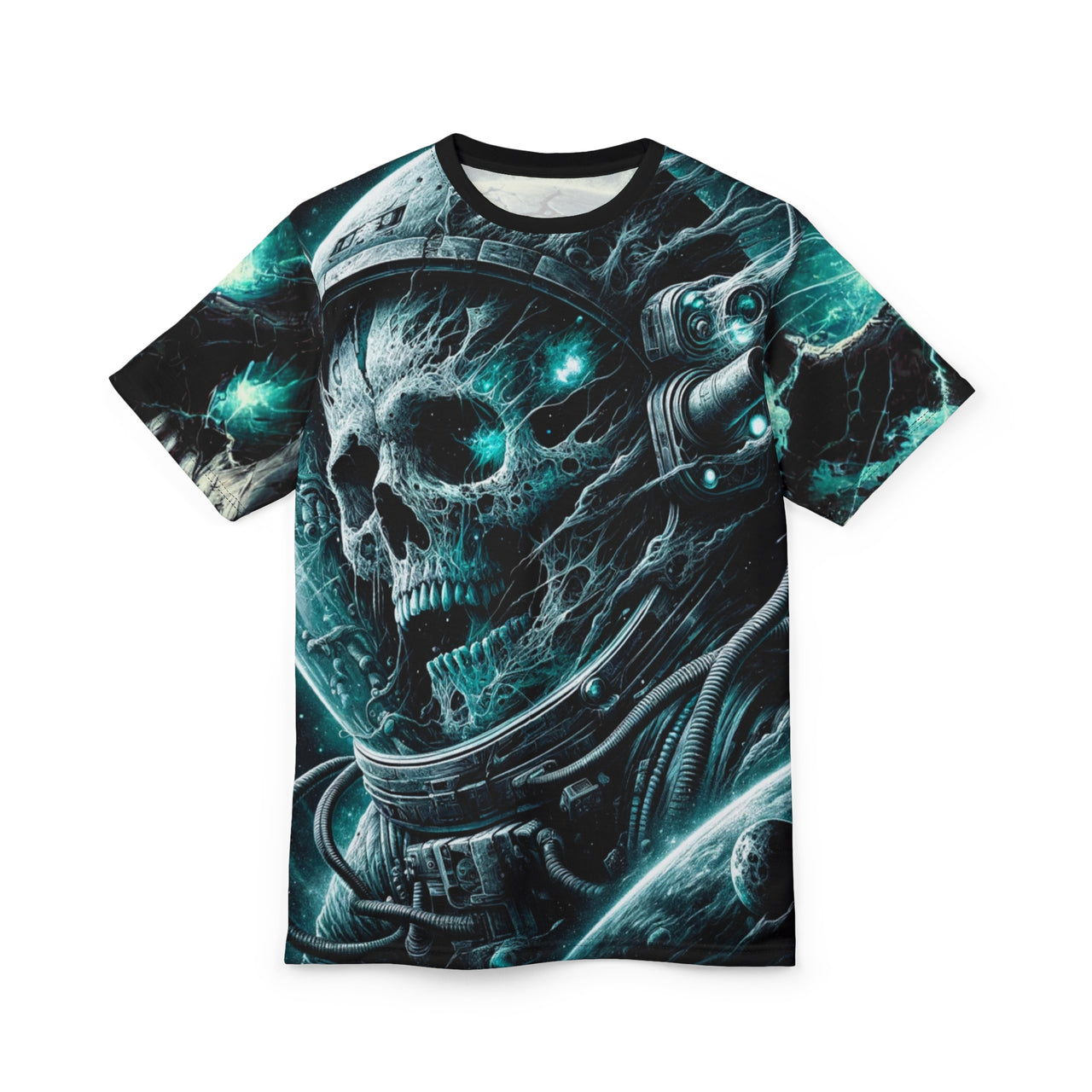 Macabre Threads Black stitching Stellar Doom All-Over Print T-Shirt – Galactic Reaper Eclipse Tee
