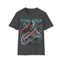 Macabre Threads Dark Heather Strings of Fate – Grim Reaper Guitar T-Shirt