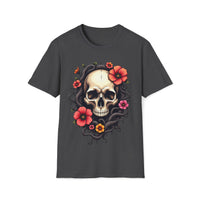 Macabre Threads Dark Heather Vivid Skull – Skull with Flowers Shirt