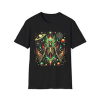 Macabre Threads Black Stellar Revenant T-Shirt – Cosmic Skeleton Fire Design