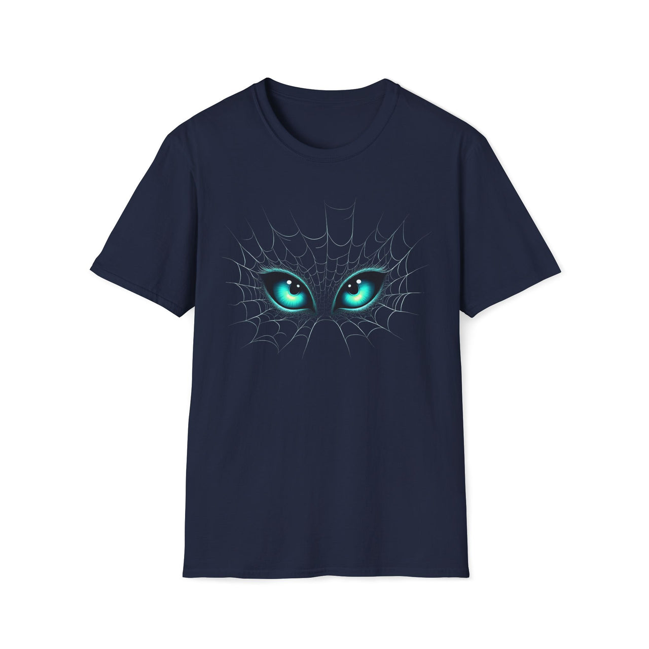 Macabre Threads Navy Web Encounter T-Shirt – Gothic Eyes in Web Graphic Tee