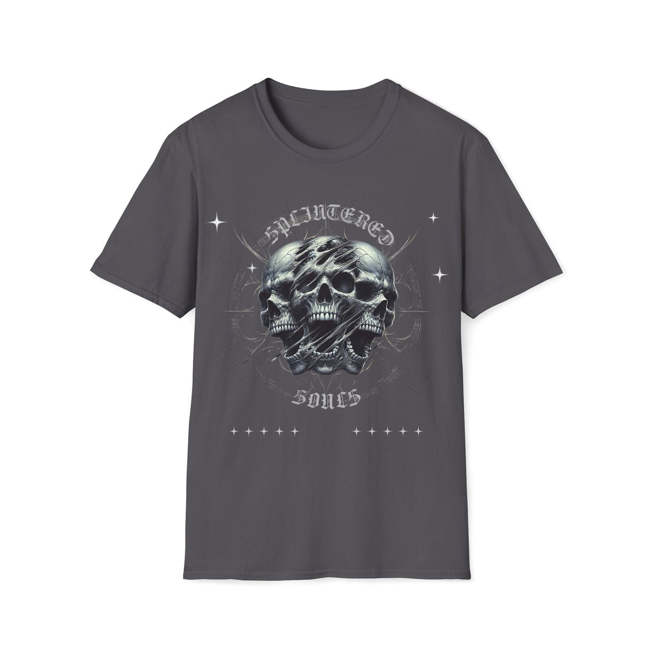 Macabre Threads Charcoal Splintered Souls Skull Graphic Tee – Cracked Gothic Skull T-Shirt