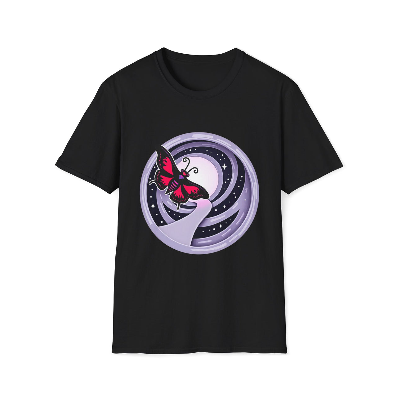 Macabre Threads Black Mystical Flight T-Shirt – Gothic Butterfly Moon Graphic Tee