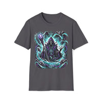 Macabre Threads Charcoal Spectral Sovereign – Grim Reaper Sorcerer T-Shirt