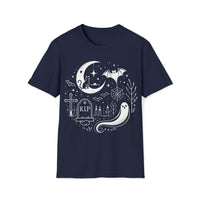 Macabre Threads Navy Graveyard T-Shirt | Whimsical Halloween Ghost Tee