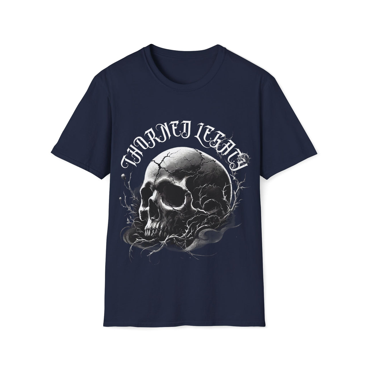 Macabre Threads Navy Thorned Legacy – Skull with Thorns Shirt