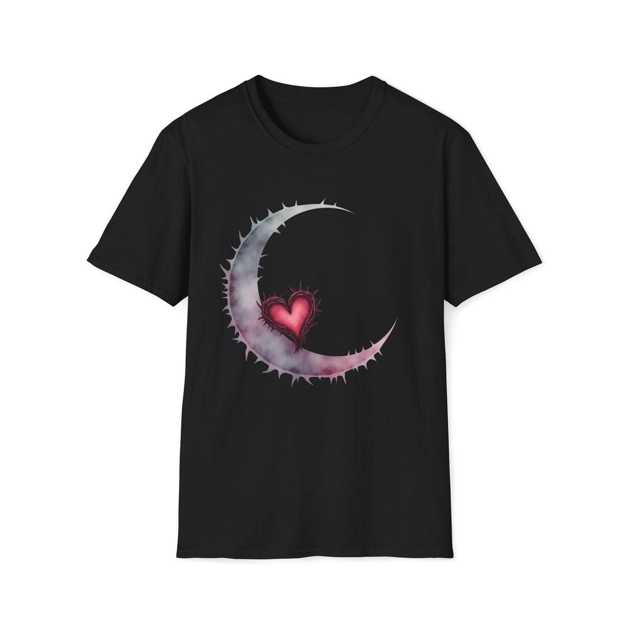 Macabre Threads Black Mystic Moon – Gothic Crescent Heart T-Shirt