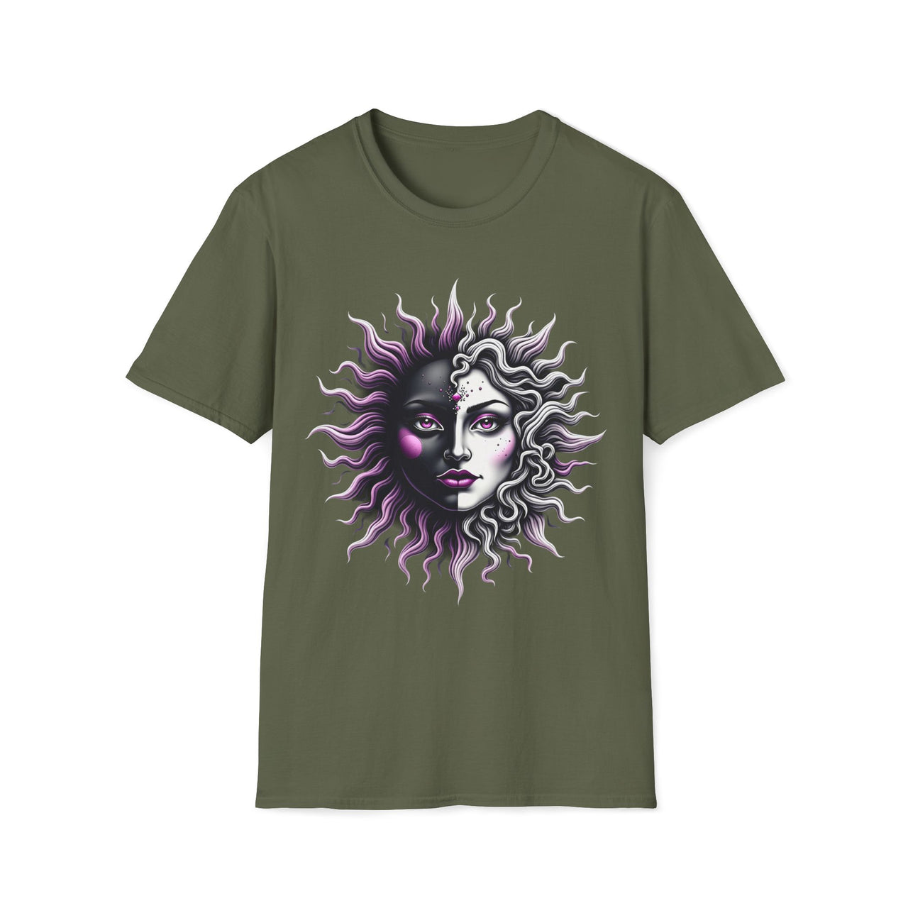 Macabre Threads Gothic Celestials T-Shirt – Sun and Moon Face Graphic Tee