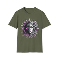 Macabre Threads Gothic Celestials T-Shirt – Sun and Moon Face Graphic Tee