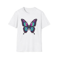 Macabre Threads White Psychedelic Butterfly T-Shirt – Gothic Neon Butterfly Graphic Tee