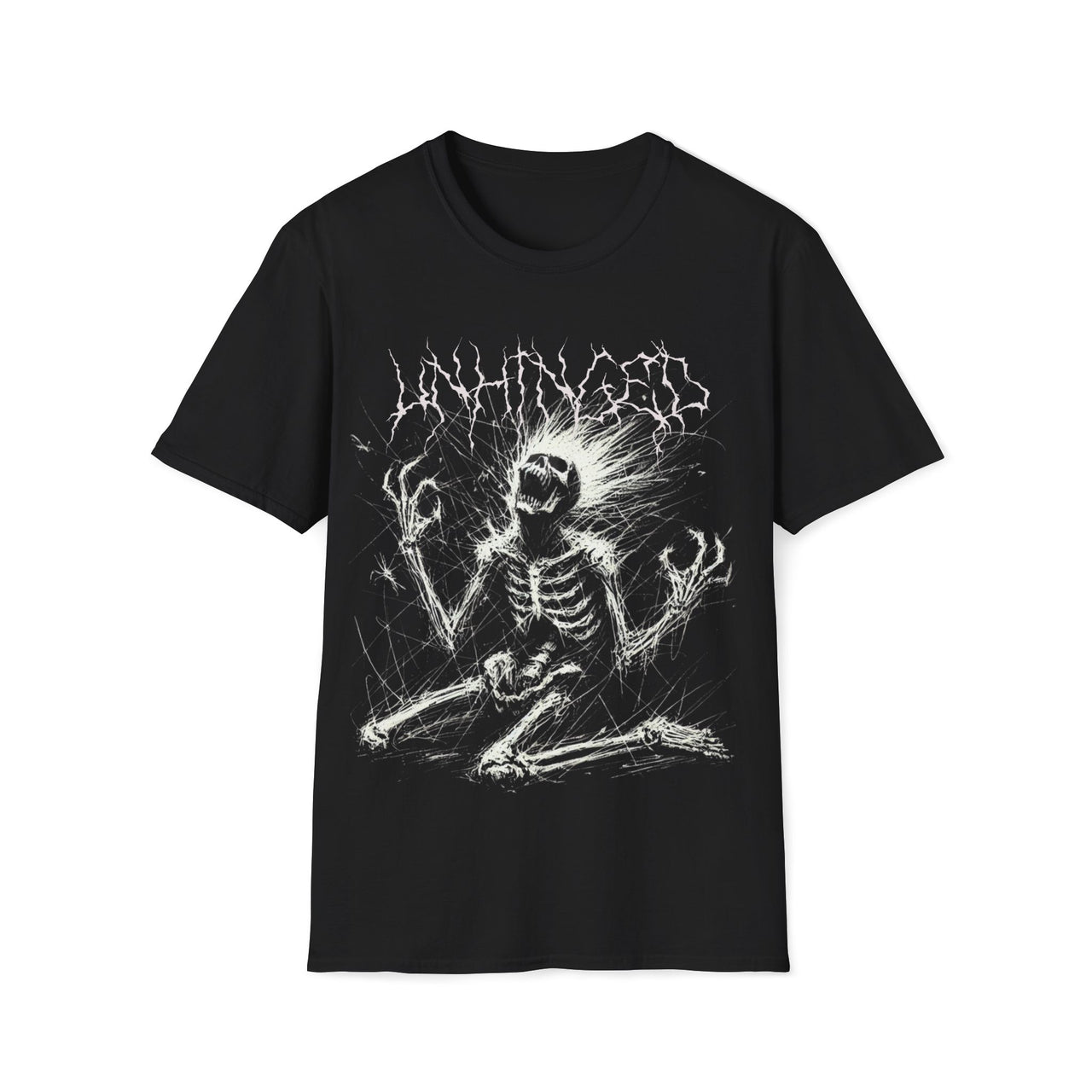Macabre Threads Black Unhinged T-Shirt – Screaming Skeleton Shock Tee