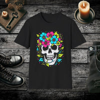 Floral Spiral Flower Crown Skull T Shirt – Colorful Gothic Tee